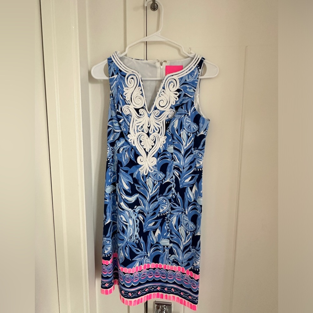 Lilly Pulitzer Blue White Pink Sleeveless Sheath Dress